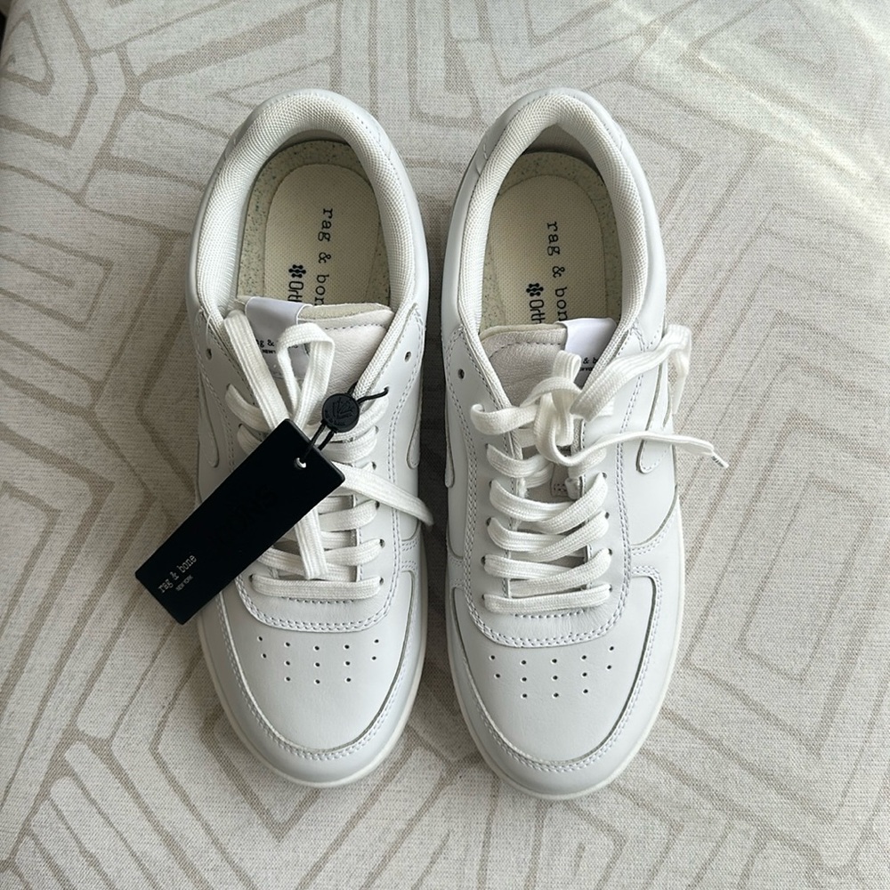 rag & bone Women's Retro Court Leather Sneaker White Platform Lace-Up - Picture 2 of 13